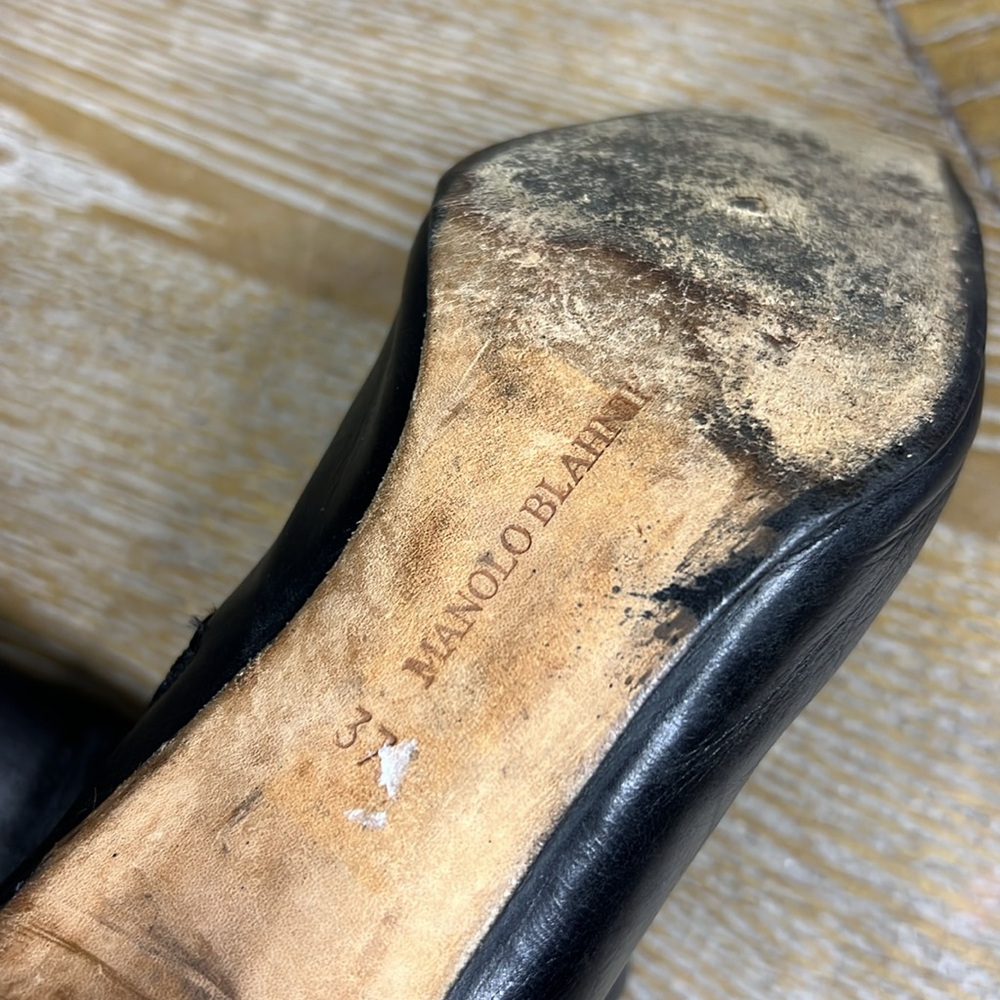 MANOLO BLAHNIK Black Leather Knee-High Stiletto Heel Boots 37 - Picture 6 of 8